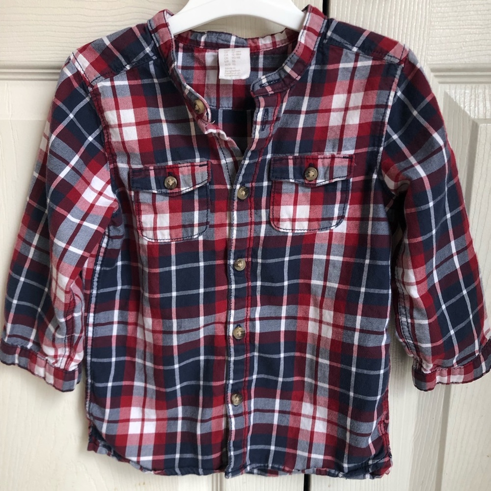H&M | Navy, Red, and White Plaid Button Down | 12-18 months girl